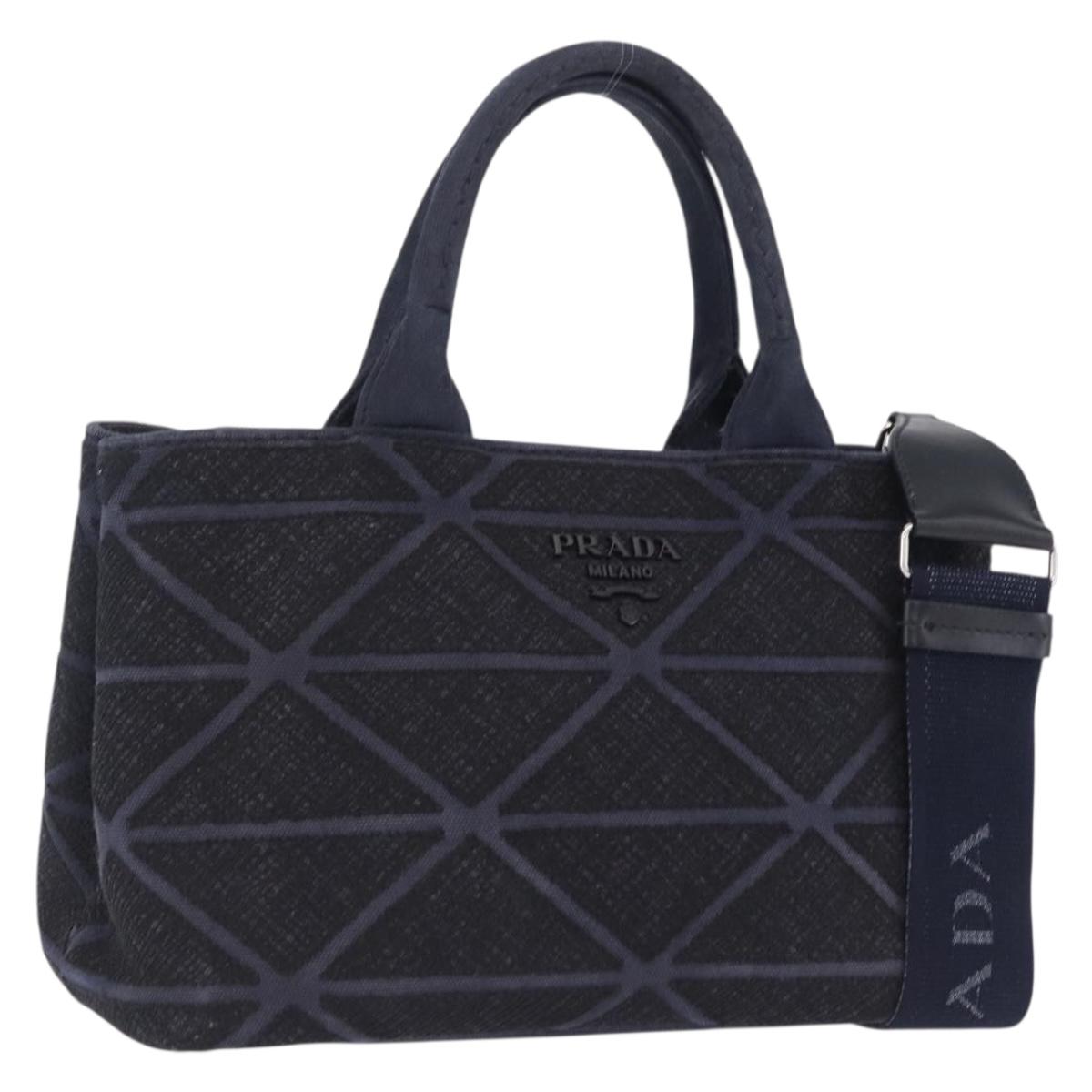 Prada Canapa Triangle Handbag Canvas 2way Navy Silver