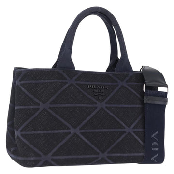 Prada Canapa Triangle Handbag Canvas 2way Navy Silver
