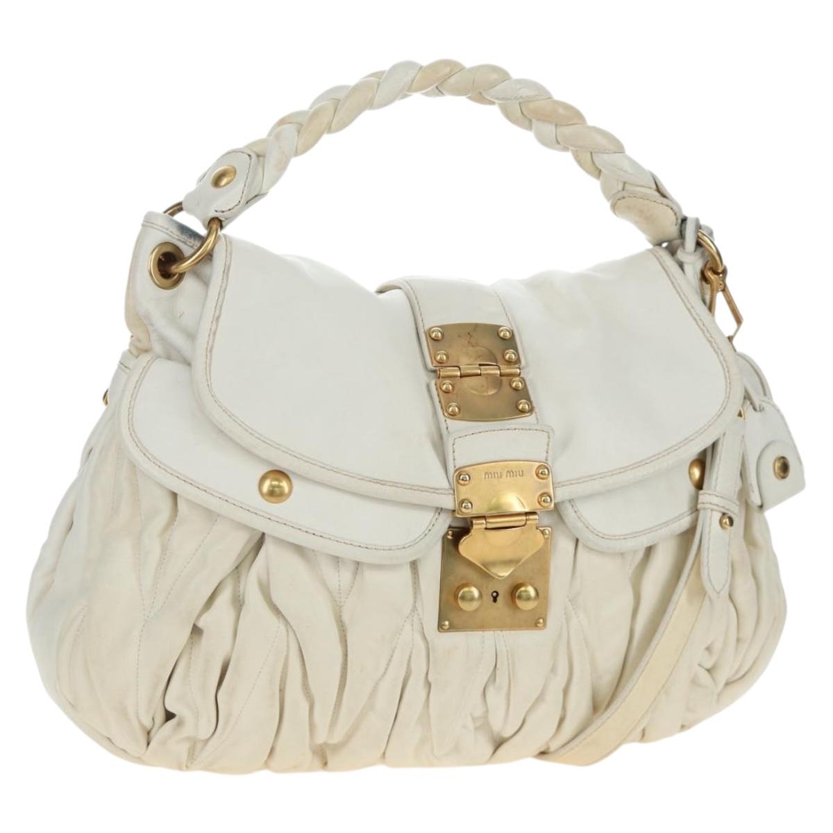 Miu Miu Matelasse Handbag Leather 2way White Gold Tone (Grade BC)