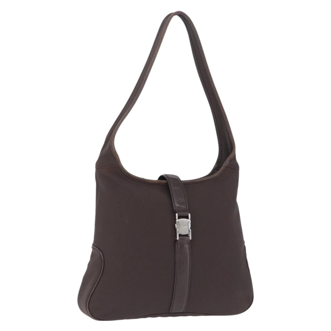 Salvatore Ferragamo Shoulder Bag Canvas Brown Silver Auth 196735A