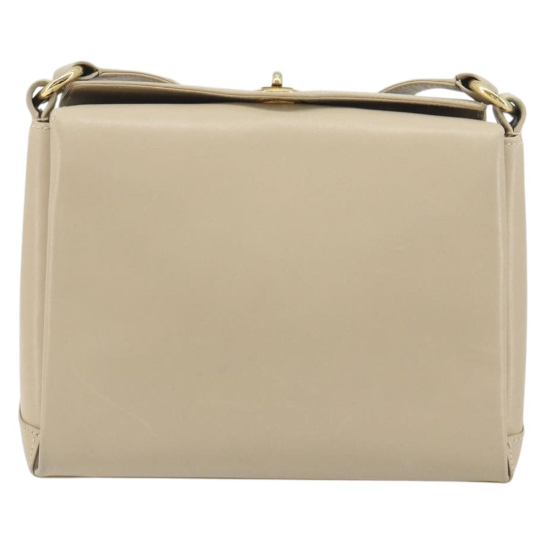 GUCCI Old Turn Lock Shoulder Bag Leather Beige Gold Tone Auth am12298A