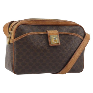 CELINE Macadam Shoulder Bag PVC Leather Brown Gold Tone Auth BA14952