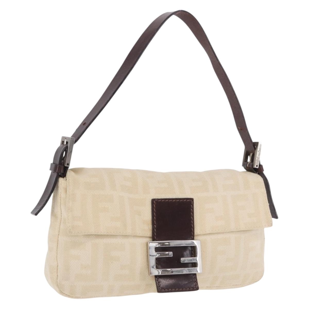 Fendi Zucca Canvas Mamma Baguette Shoulder Bag Beige Silver