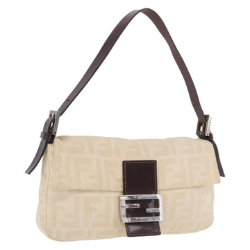 Fendi Zucca Canvas Mamma Baguette Shoulder Bag Beige Silver