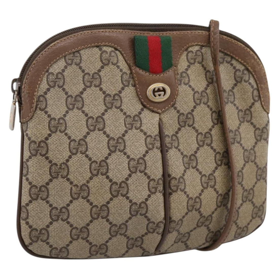 GUCCI GG Supreme Web Sherry Line Bag PVC Beige Gold 904 02 047 Auth ka5750