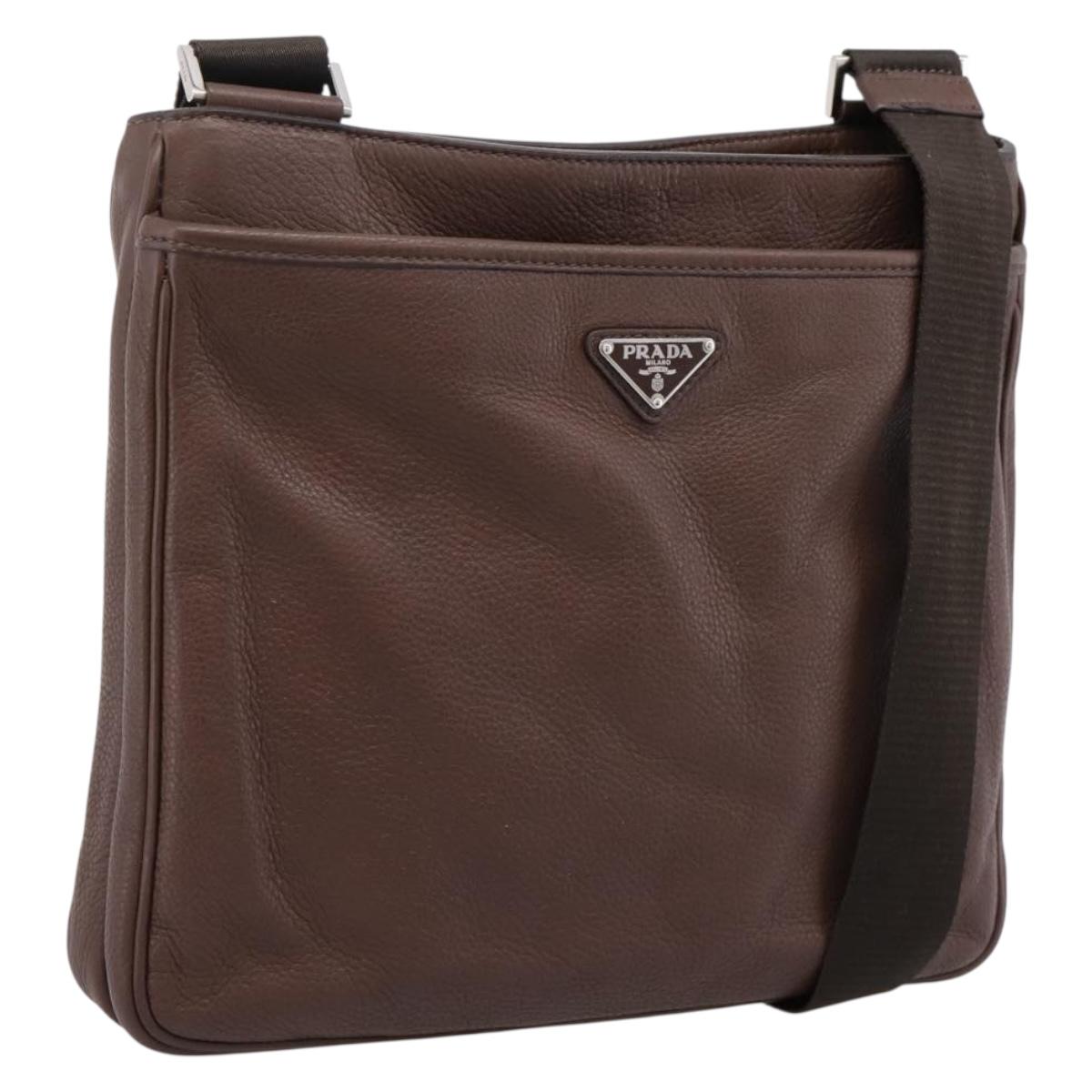 Prada Shoulder Bag Taurillon Leather Brown Silver