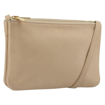 CELINE Trio Shoulder Bag Leather Beige Gold Auth 198683A