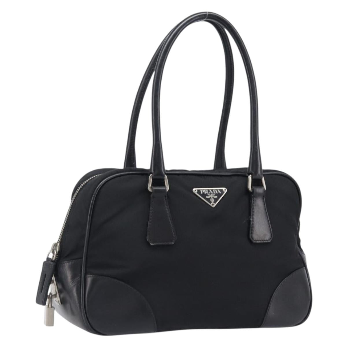 Prada Handbag Nylon Leather Black Silver (Grade AB)