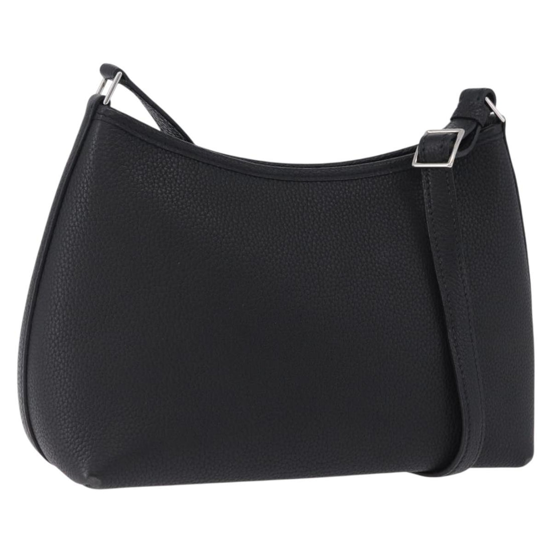 HERMES Berlango Shoulder Bag Leather Black Silver Auth 196666V