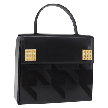 CELINE Hand Bag Leather Black Gold Tone Auth 198516V