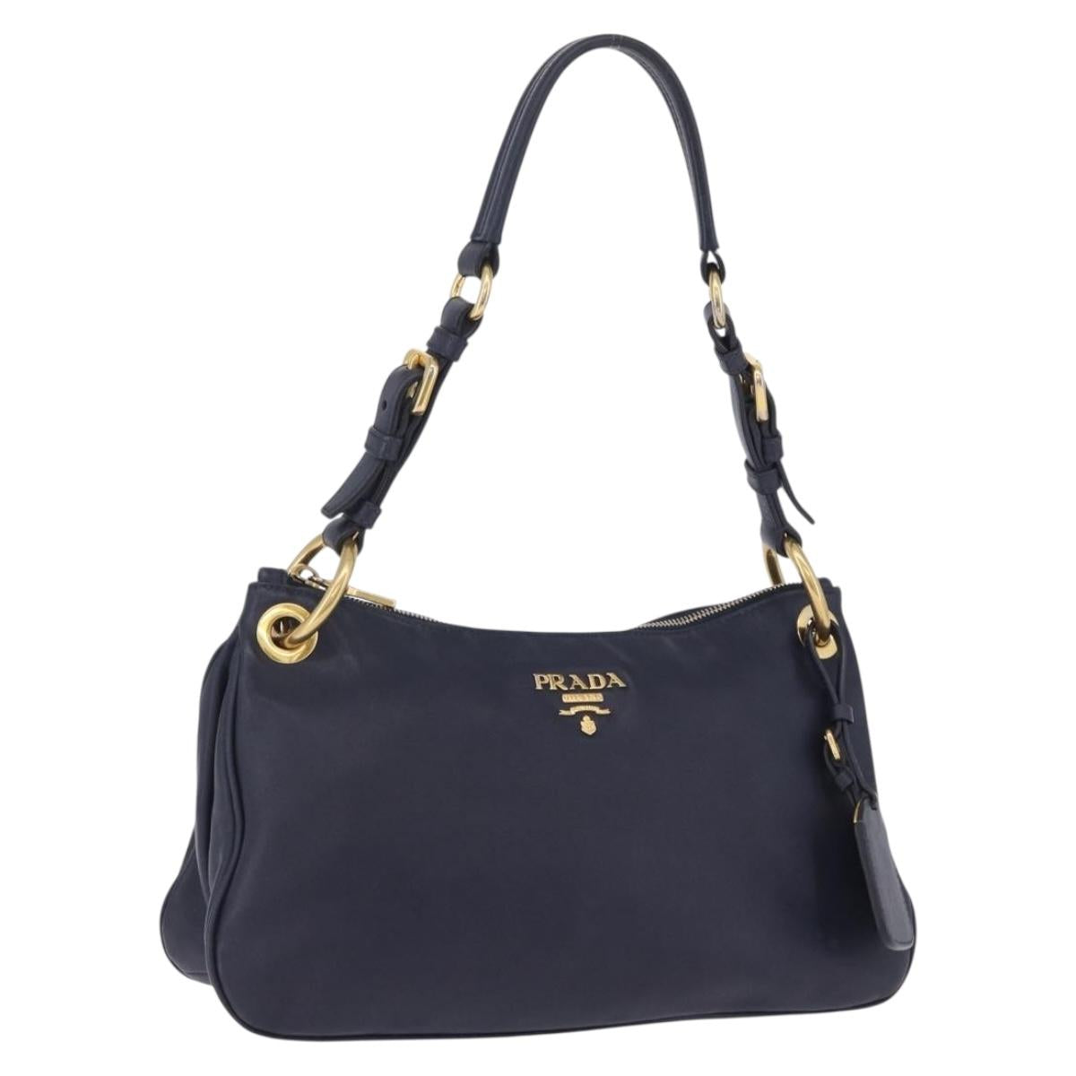 Prada Shoulder Bag Leather Navy Gold