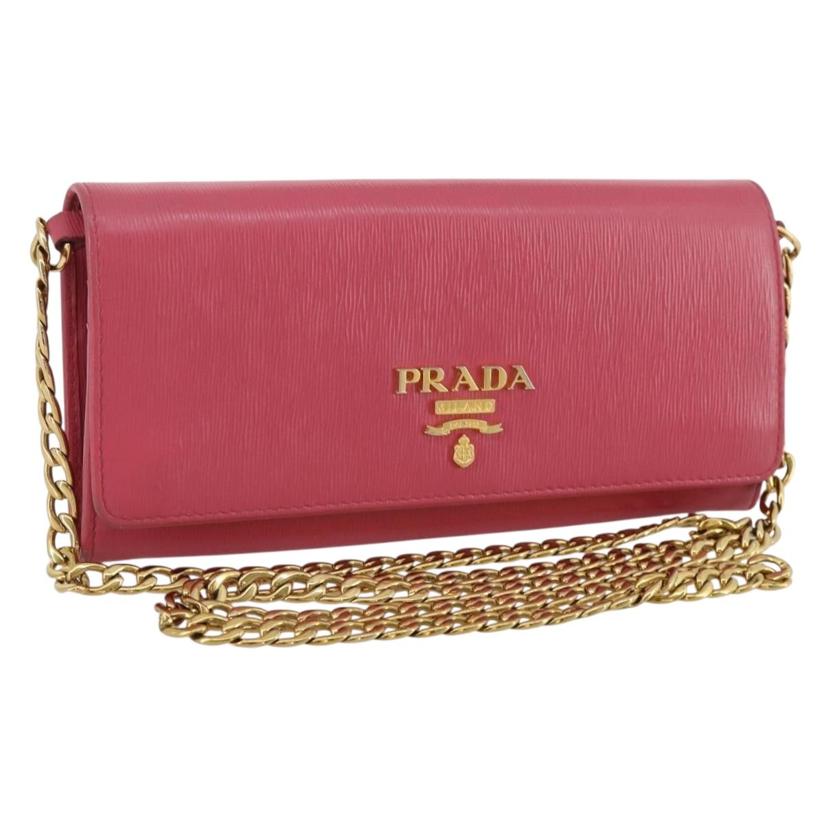 Prada Chain Wallet Safiano Leather Pink Gold