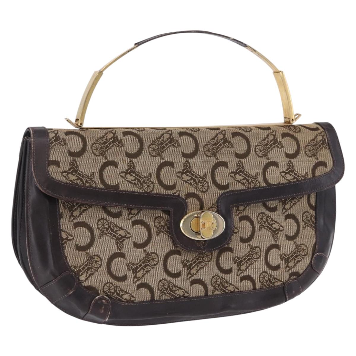 Celine C Sulky Handbag Canvas Beige Gold