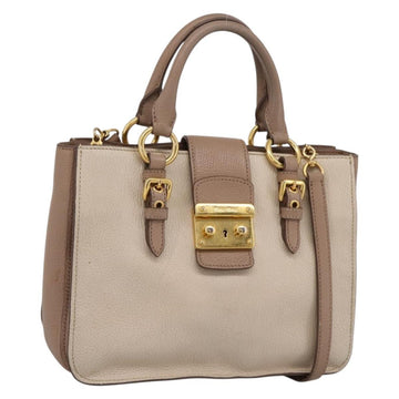 Miu Miu Hand Bag Leather 2way Beige Gold Auth ka5783A