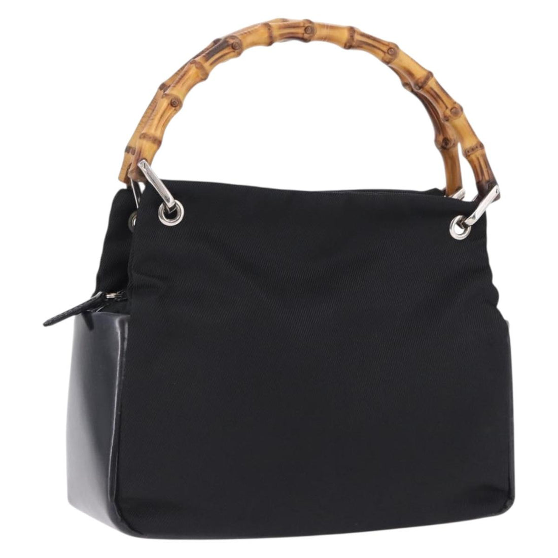 GUCCI Bamboo Hand Bag Canvas Black Silver 000 2865 0575 Auth 196615
