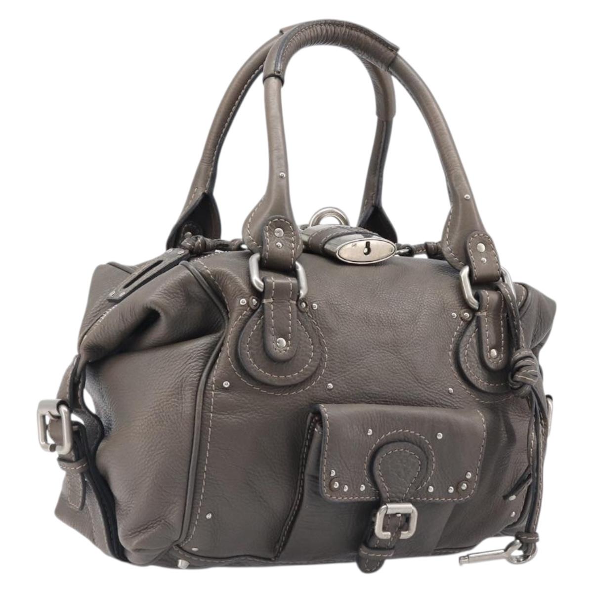 Chloé Paddington Handbag Leather Gray Silver