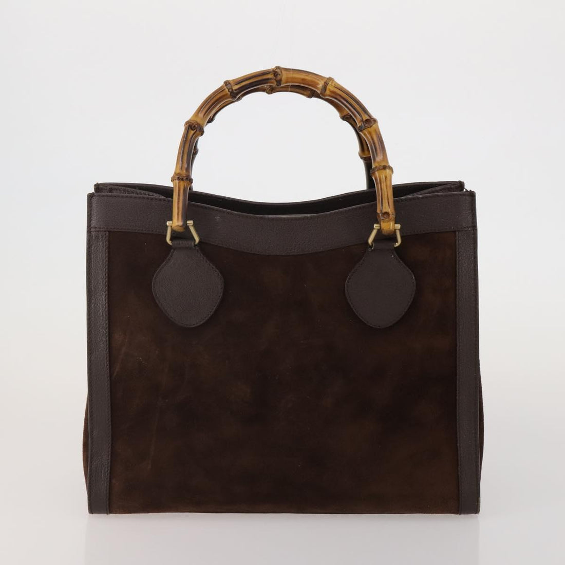 GUCCI Bamboo Hand Bag Suede 2way 2 Set Brown Auth 190005
