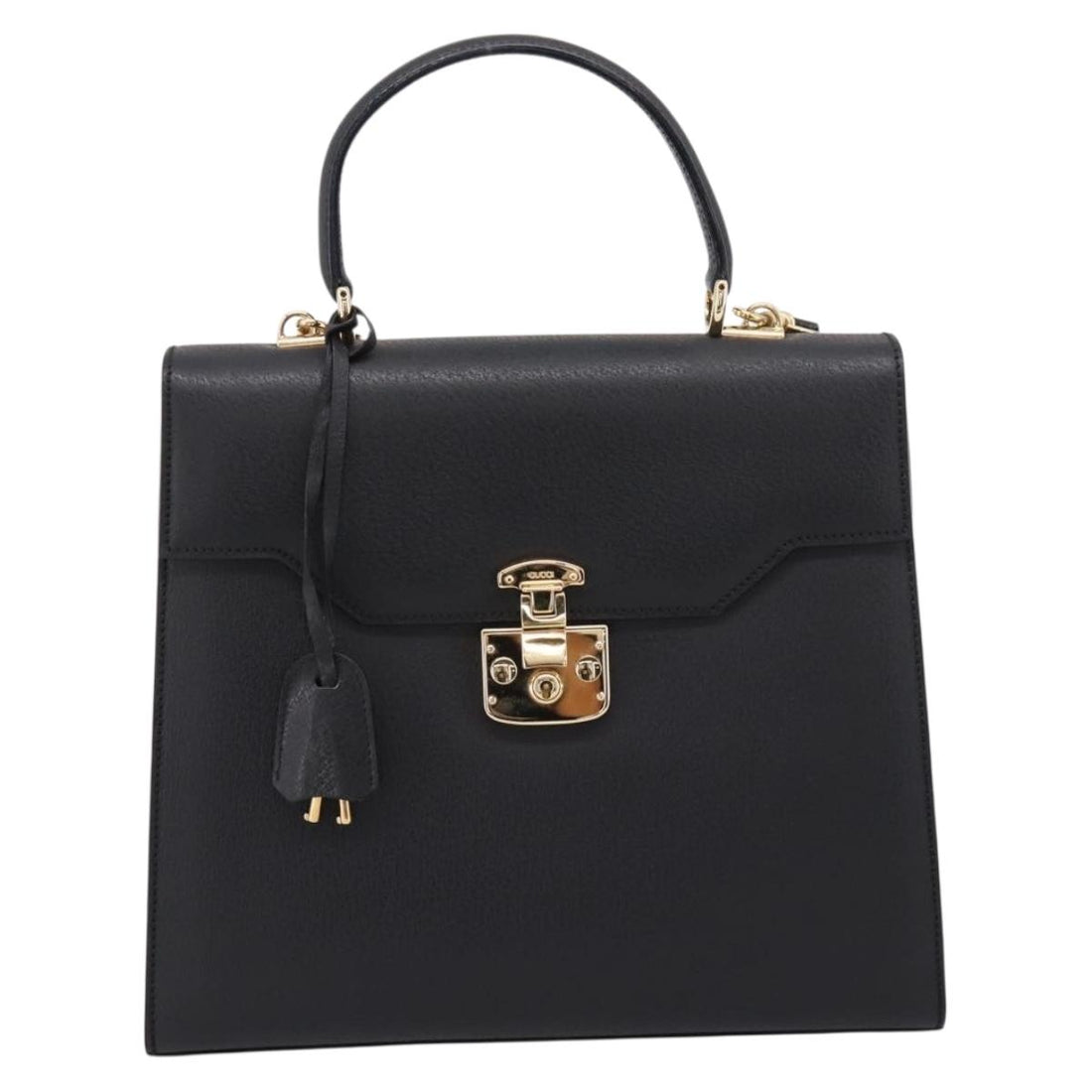 GUCCI Hand Bag Leather 2way Black Gold Tone Auth ep15699V