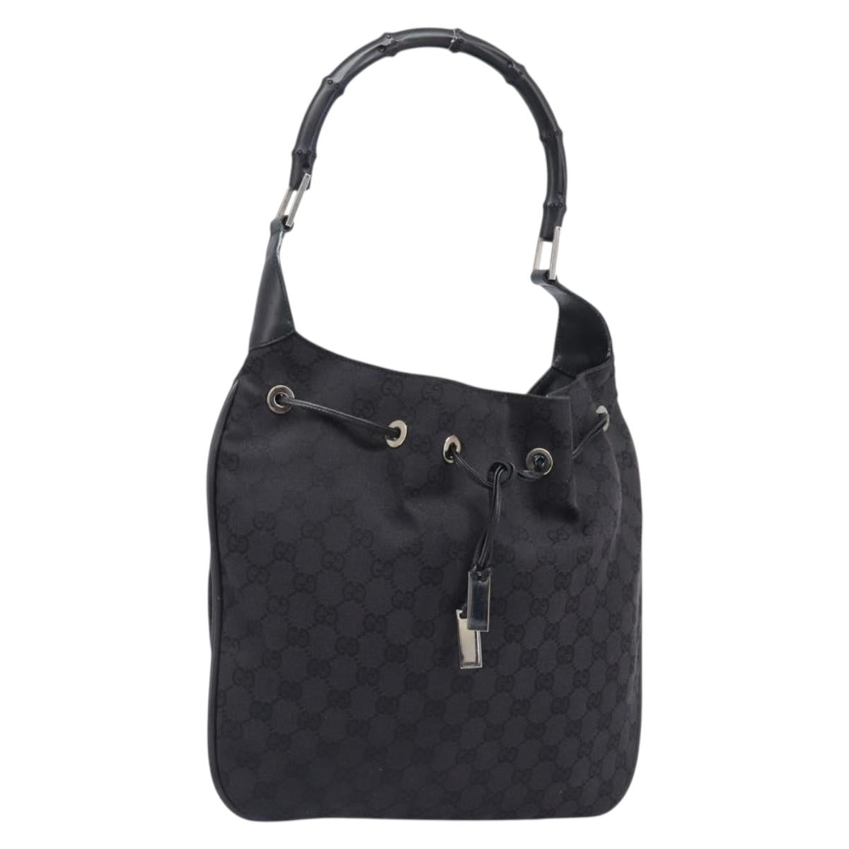 Gucci GG Canvas Bamboo Handbag Black Silver