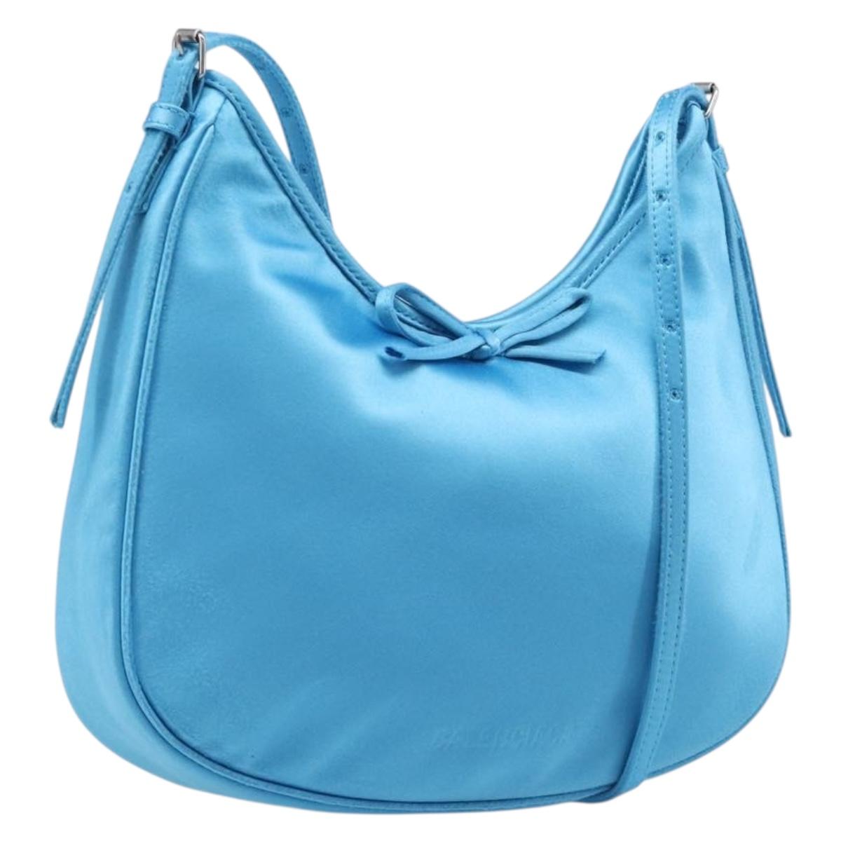 Balenciaga Shoulder Bag Satin Blue Silver