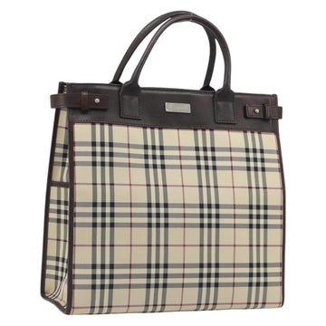 BURBERRY Nova Check Hand Bag Canvas Beige Silver Auth 198650