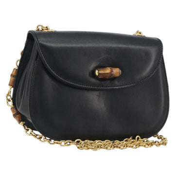 GUCCI Bamboo Chain Shoulder Bag Leather Black Gold 001 115 1497 Auth BA14916
