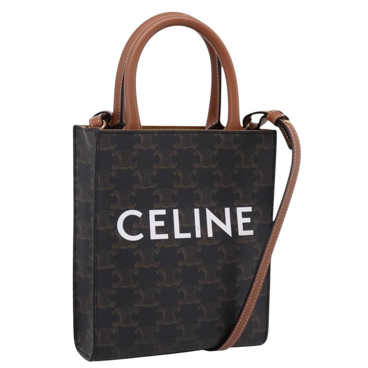 Celine Triomphe Canvas Mini Vertical Cabas Handbag PVC 2way Black