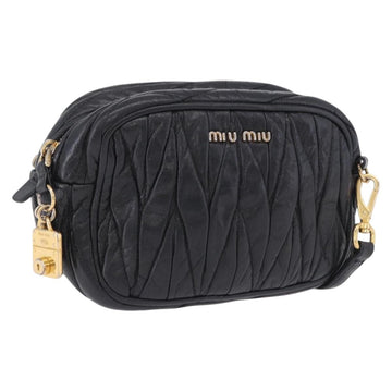 Miu Miu Matelasse Shoulder Bag Leather Black Gold Tone