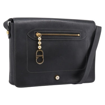 Christian Dior Shoulder Bag Leather Black Gold Tone Auth 196415