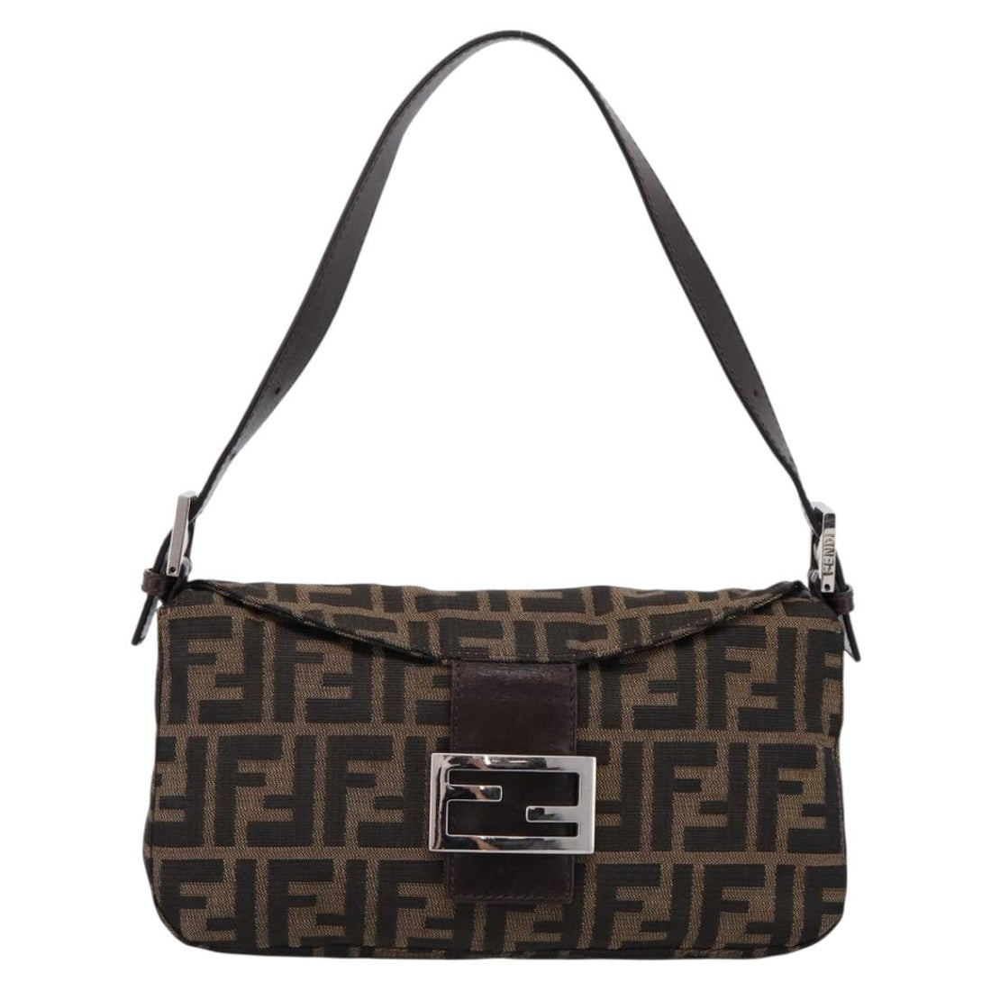 FENDI Zucca Canvas Mamma Baguette Shoulder Bag Brown Black Auth 197334V