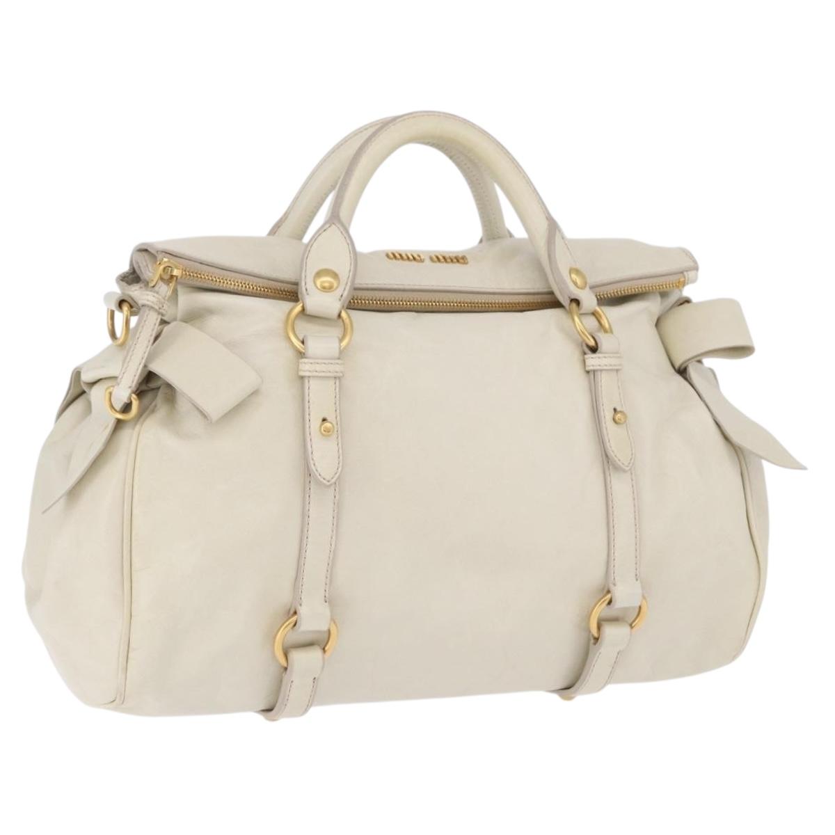 Miu Miu Side Ribbon Handbag Leather 2way White Gold