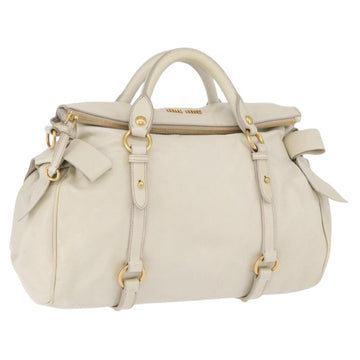 Miu Miu Side Ribbon Handbag Leather 2way White Gold