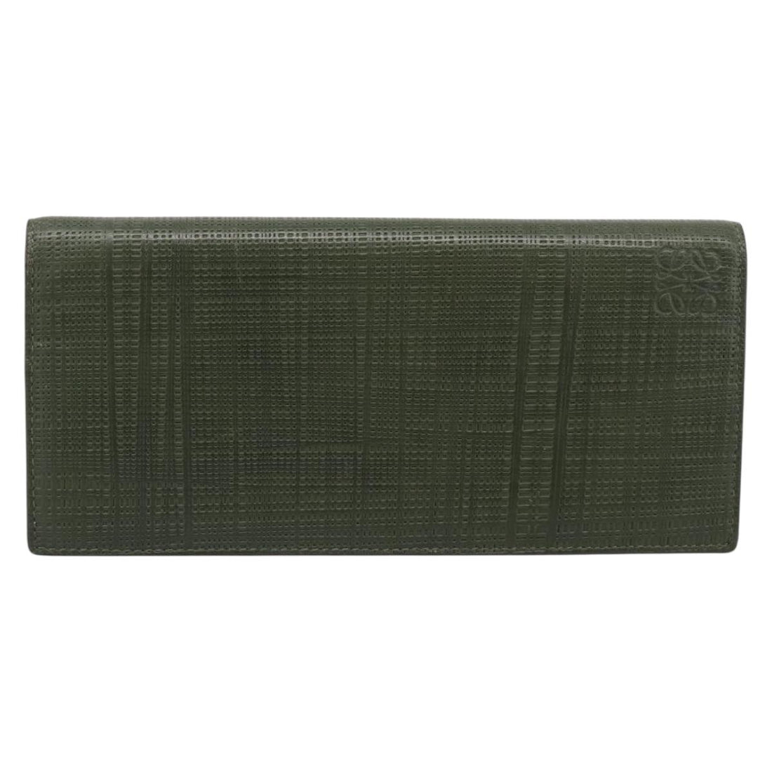 LOEWE Long Wallet Leather Green Silver Auth 198759A