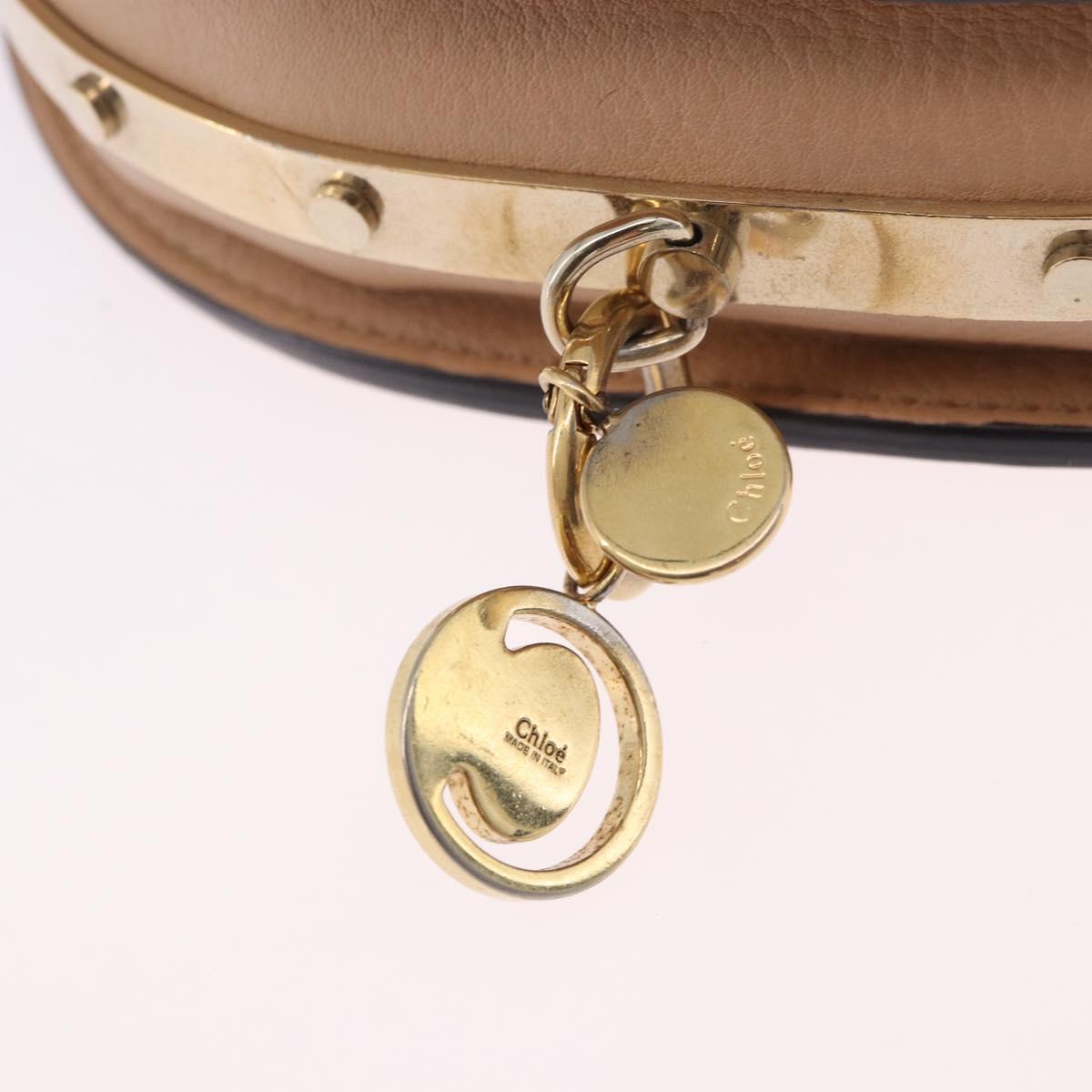 Chloe Nile Minaudire Hand Bag Patent Beige Gold Tone Auth 198468A