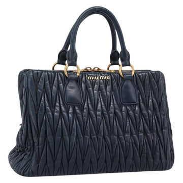 Miu Miu Matelasse Hand Bag Leather 2way Navy Gold Tone Auth 198679