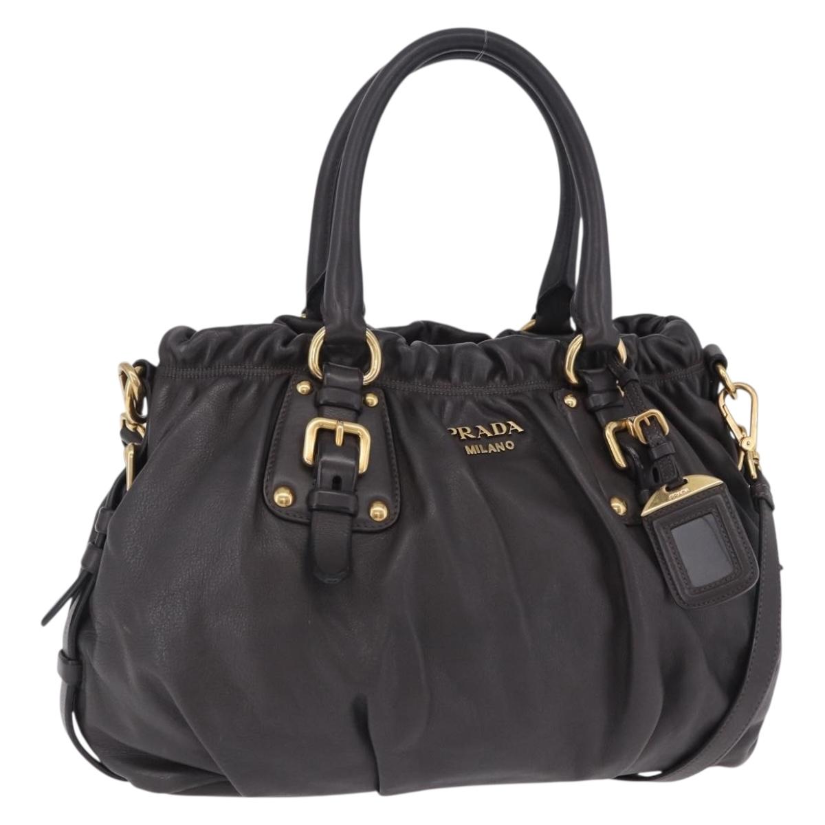 Prada Handbag Leather 2way Brown Gold