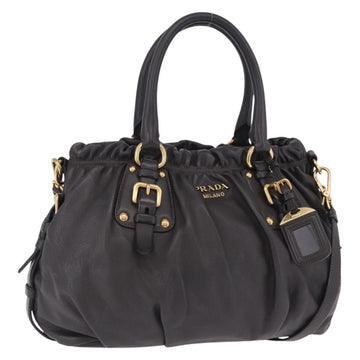 Prada Handbag Leather 2way Brown Gold