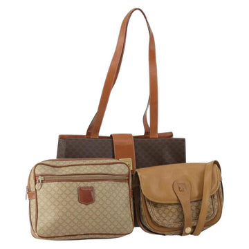 Celine Macadam Canvas Shoulder Bag PVC Leather 3 Set Brown Beige