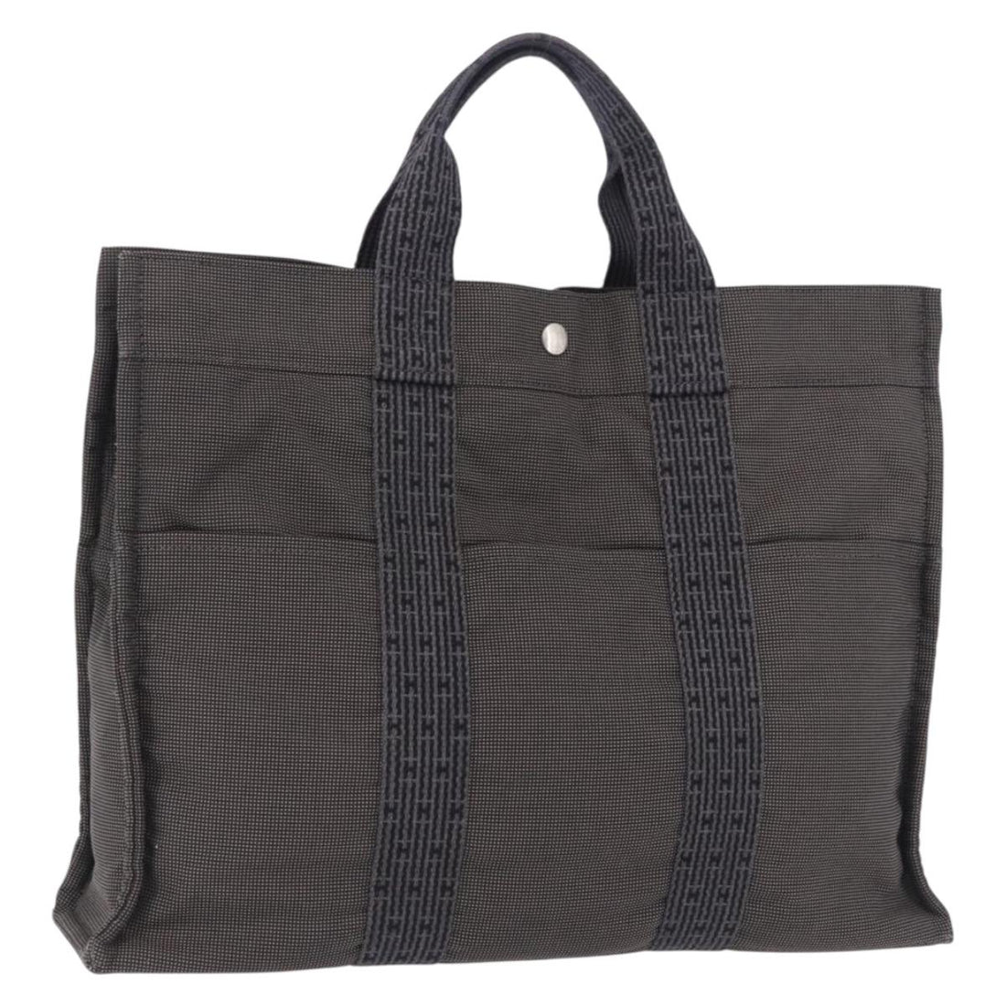 HERMES Her Line MM Hand Bag Canvas Gray Silver Auth 196917
