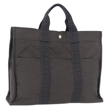 HERMES Her Line MM Hand Bag Canvas Gray Silver Auth 196917
