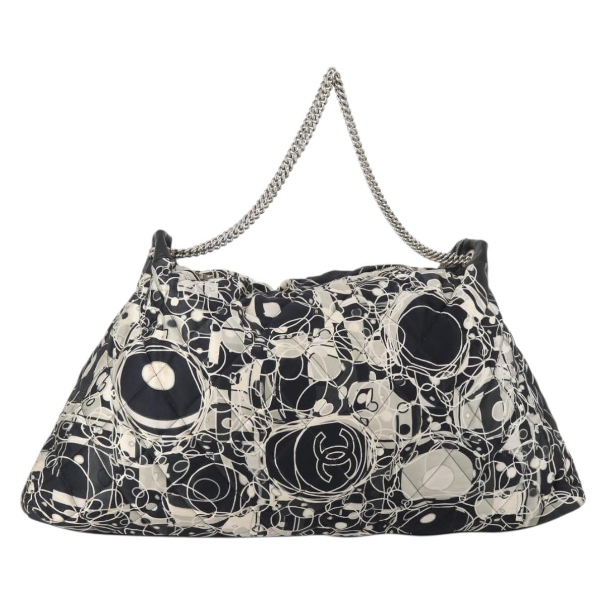 Chanel Chain Tote Bag Nylon Black Silver CC