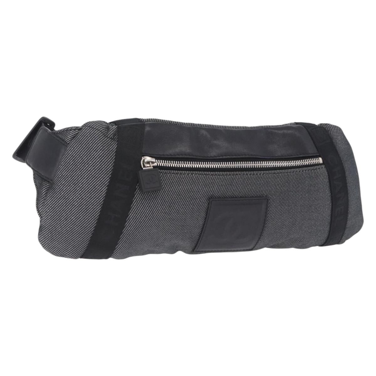Chanel Sports Line Waist Bag Canvas Black Silver CC