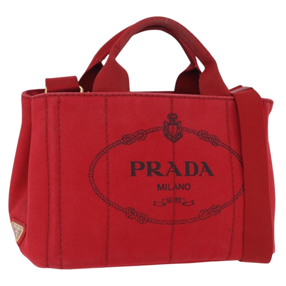 Prada Canapa PM Handbag Canvas 2way Orange Gold