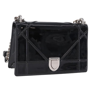 Christian Dior Diorama Chain Bag Patent leather Black Silver Auth ka5792A