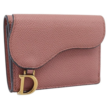 Christian Dior Saddle Compact Wallet Leather Pink Gold Auth 198797A