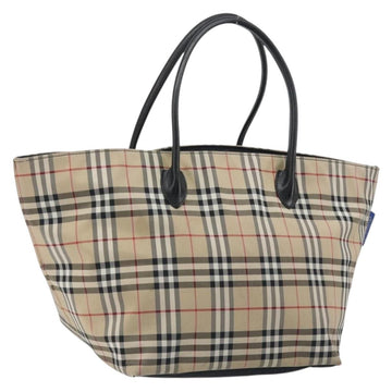 Burberrys Nova Check Blue Label Tote Bag Canvas Beige Auth kk702