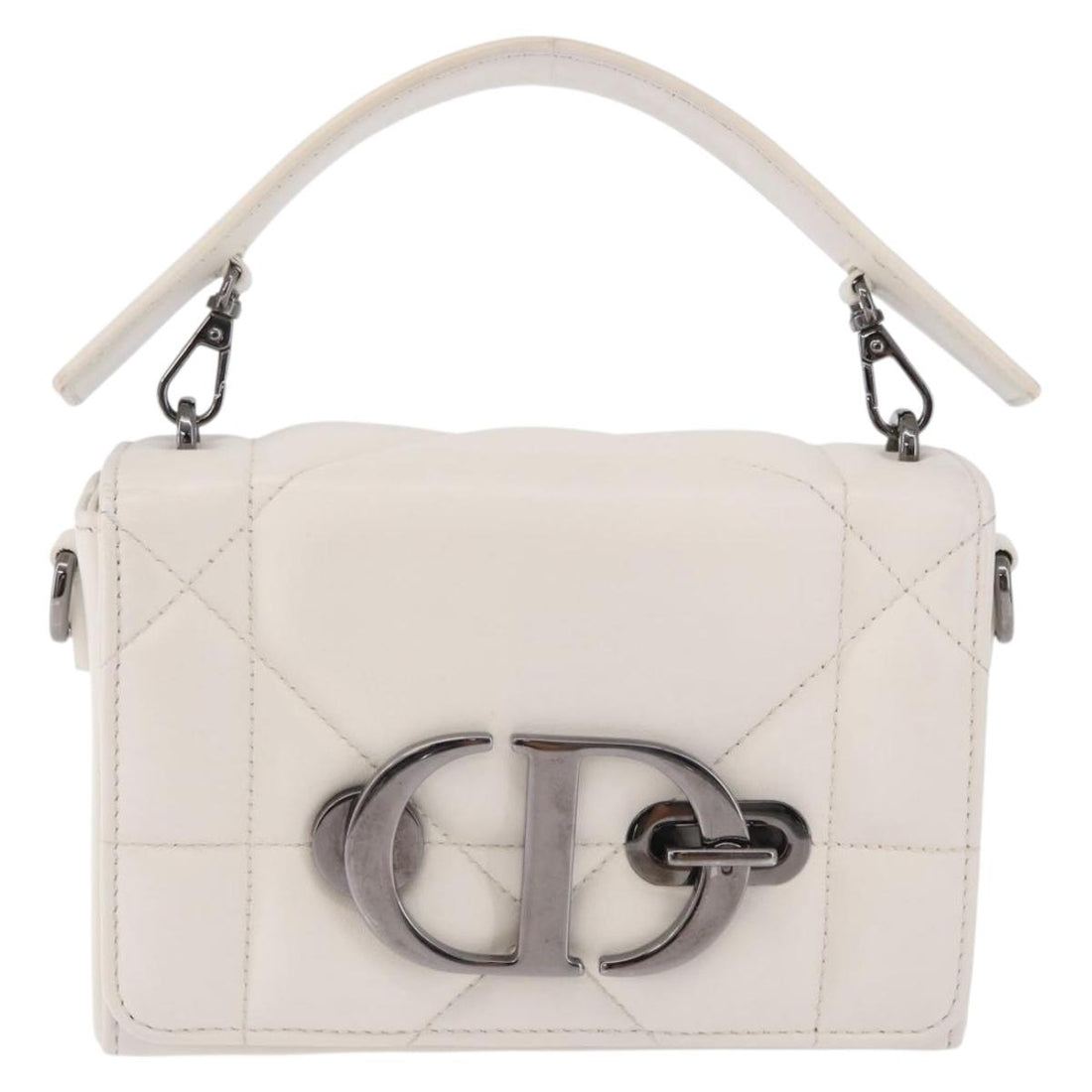 Christian Dior Cannage Dior Calo Shoulder Bag Leather 2way White Auth 196365A