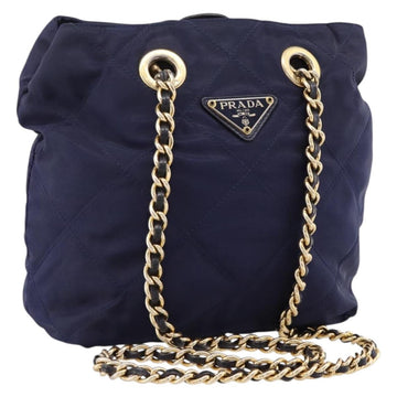 Prada Chain Shoulder Bag Nylon Navy Gold