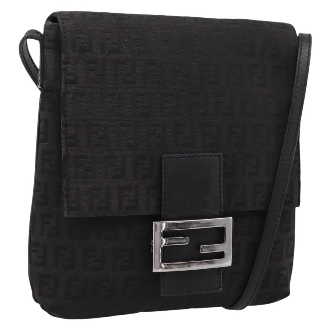 FENDI Zucchino Canvas Mamma Baguette Shoulder Bag Black 8BT075 Auth 196407A