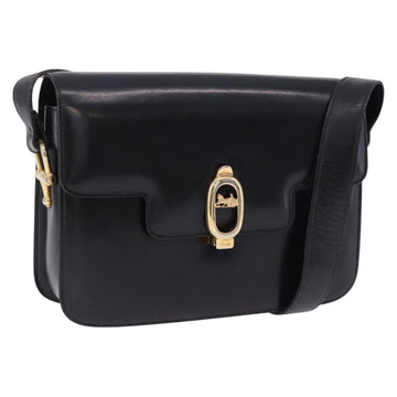 CELINE Horse Carriage Shoulder Bag Leather Black Gold Tone Auth 198641